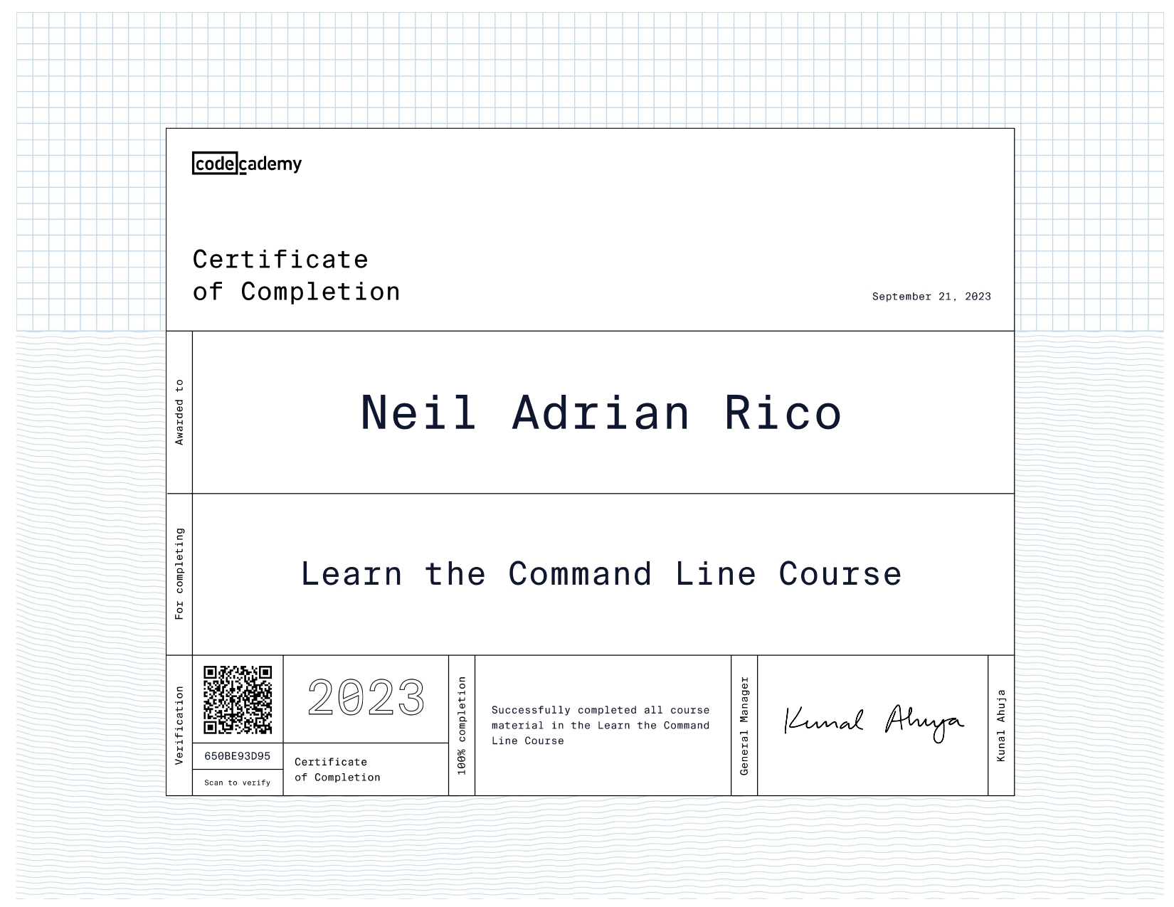 Learn the Command Line Certificate